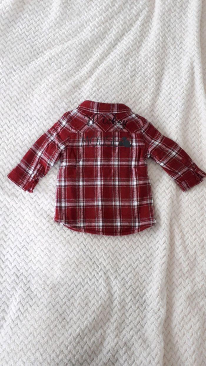 Chemise polaire à carreaux rouge foncé Mickey Disney Baby 6 mois neuve - photo numéro 4