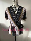 Blouse à manches courtes cache cœur noir rayé blanc moutarde bordeaux new look taille 36