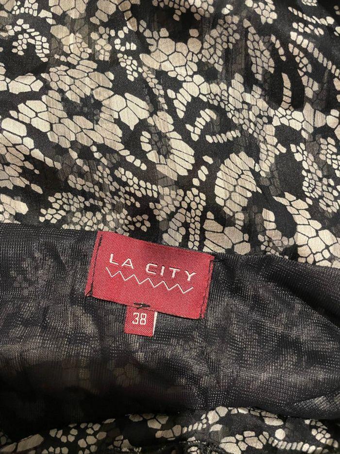 Robe sans manche voile doublé noir à motifs beige la city taille 38 - photo numéro 5