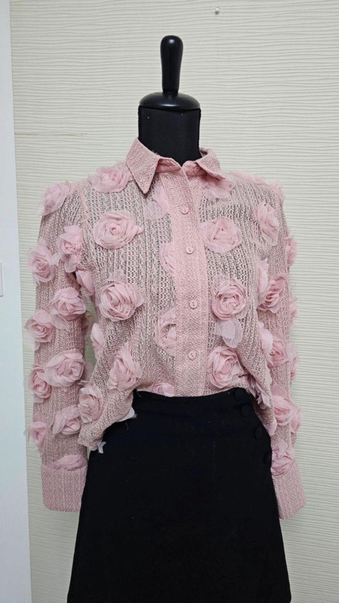 Chemise broderies rose fleurs 3d mademoiselle chic - photo numéro 4