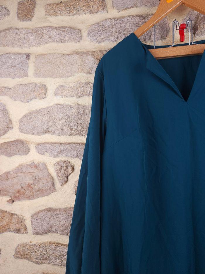 Robe festonnée manches bouffantes bleue vert émeraude Femme taille 54 marque Boohoo 🍬 - photo numéro 2