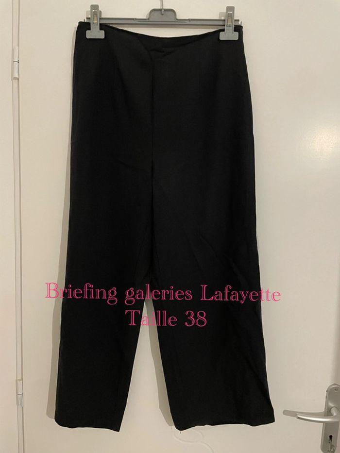 Pantalon fluide noir jambe large 7/8 fermeture éclair briefing galerie Lafayette taille 38 - photo numéro 1