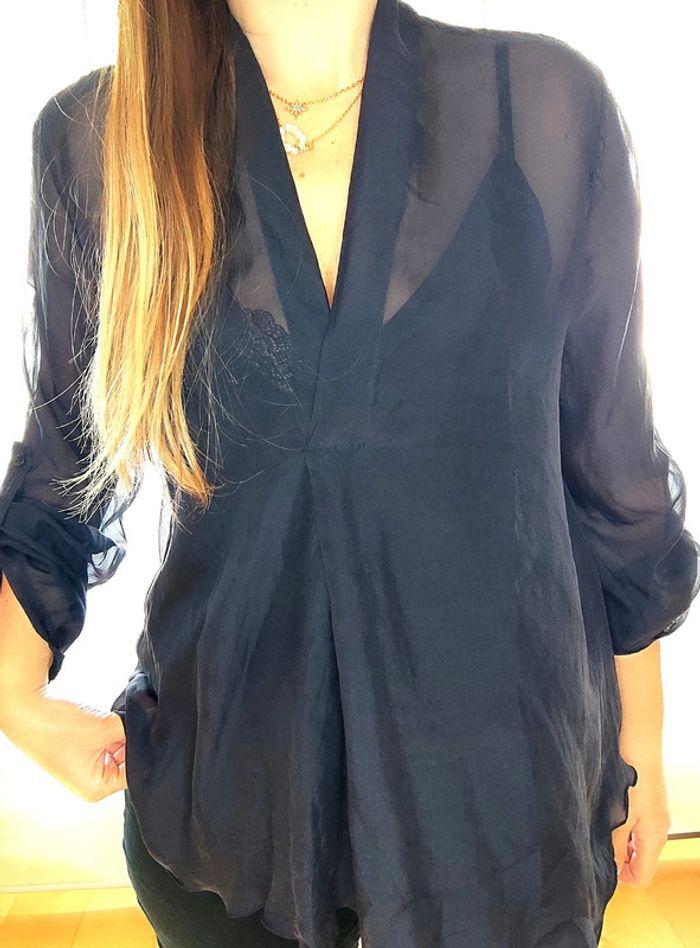 Blouse 100%soie marine Nina kendosa paris t.m/l - photo numéro 3