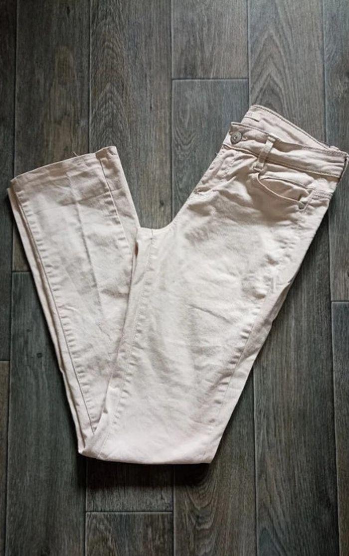 pantalon jean droit beige taille 34 camaïeu - photo numéro 1