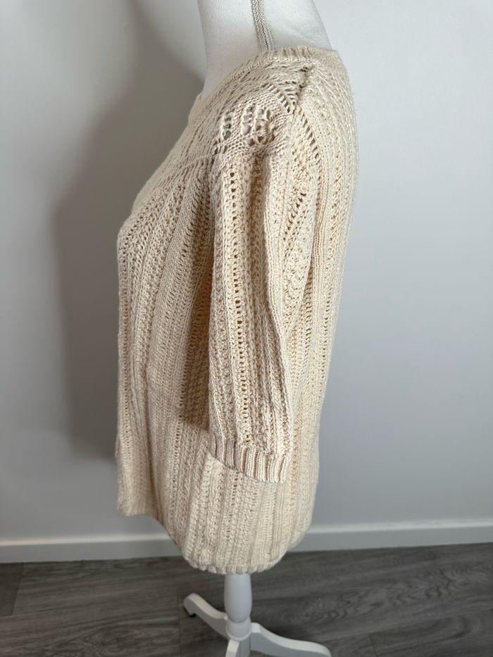 Pull en crochet tricot ajouré beige crème Damart T42/44 XL/XXL - photo numéro 4