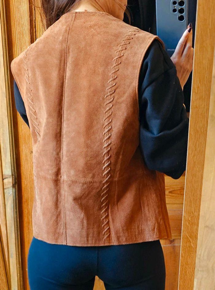 Gilet marron vintage 100% cuir leather - photo numéro 3