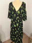 Robe longue cache-coeur noire et verte