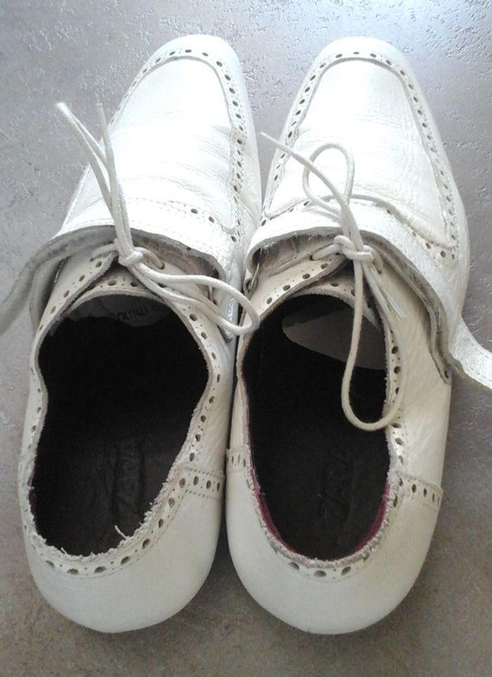 Vintage - Chaussures CUIR blanches lacets + scratch - photo numéro 2