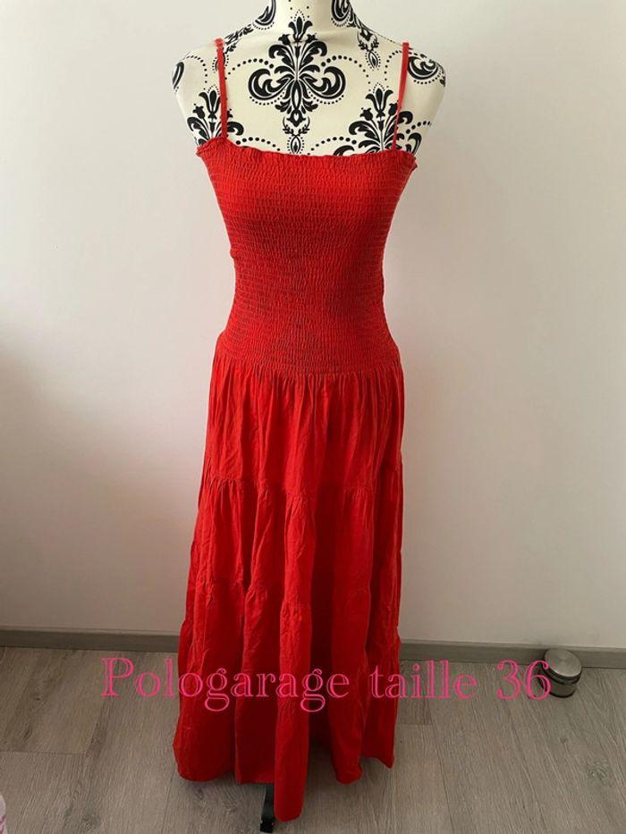 Robe longue à bretelles réglable rouge buste smocké pologarage taille 36 - photo numéro 1