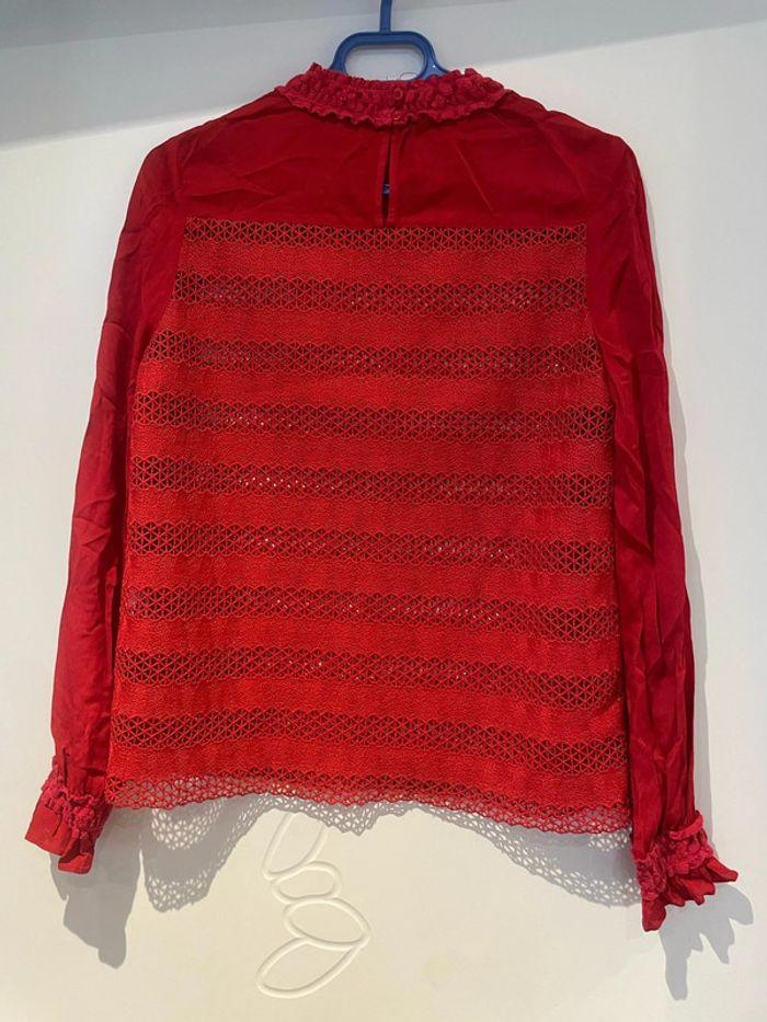 Blouse rouge à manches longues dentelle crochet et voile Maje taille 2 soit taille 38 - photo numéro 3