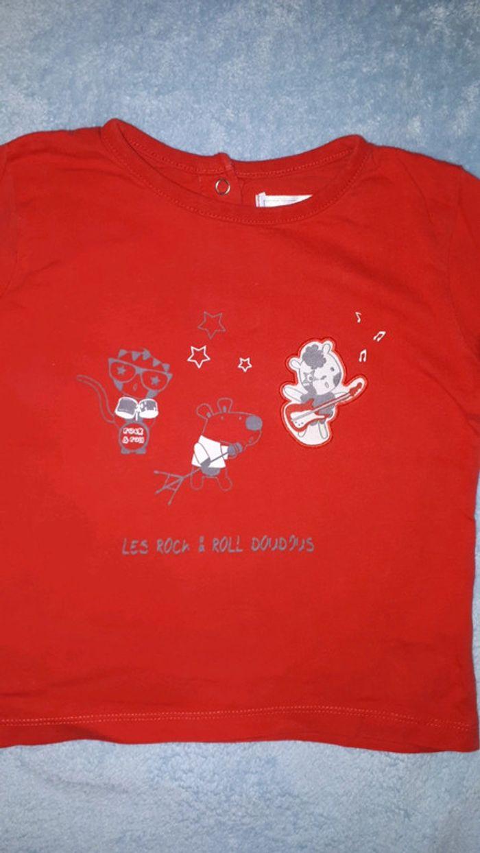 T-shirt manches longues garçon rouge et gris animaux Mes Petits Cailloux 18 mois - photo numéro 2