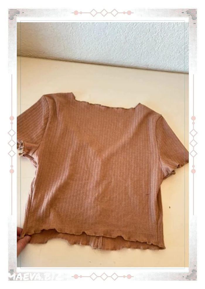 Crop top côtelé maille tee shirt boutonné manches courtes beige camel Shein taille S/36 - photo numéro 7