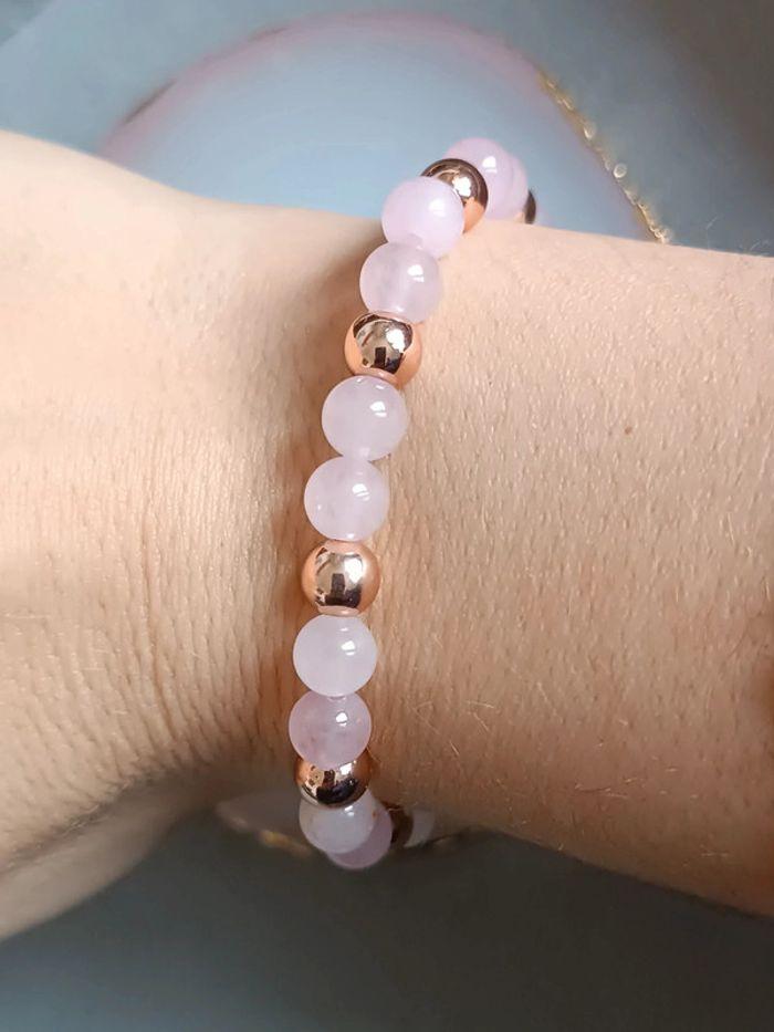 Bracelet en quartz rose et hématites - photo numéro 1