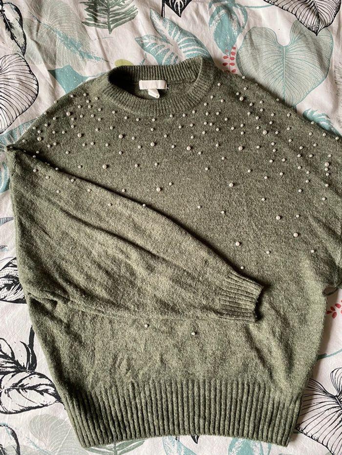 Pull vert H&M perles XS - photo numéro 2