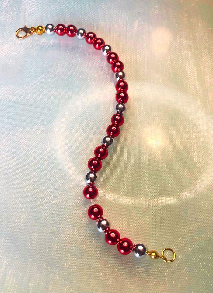 Bracelet avec perles 6mm – Rouge et Argent - photo numéro 3