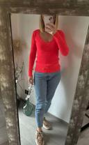 Pull col V Fuchsia / rose fluo