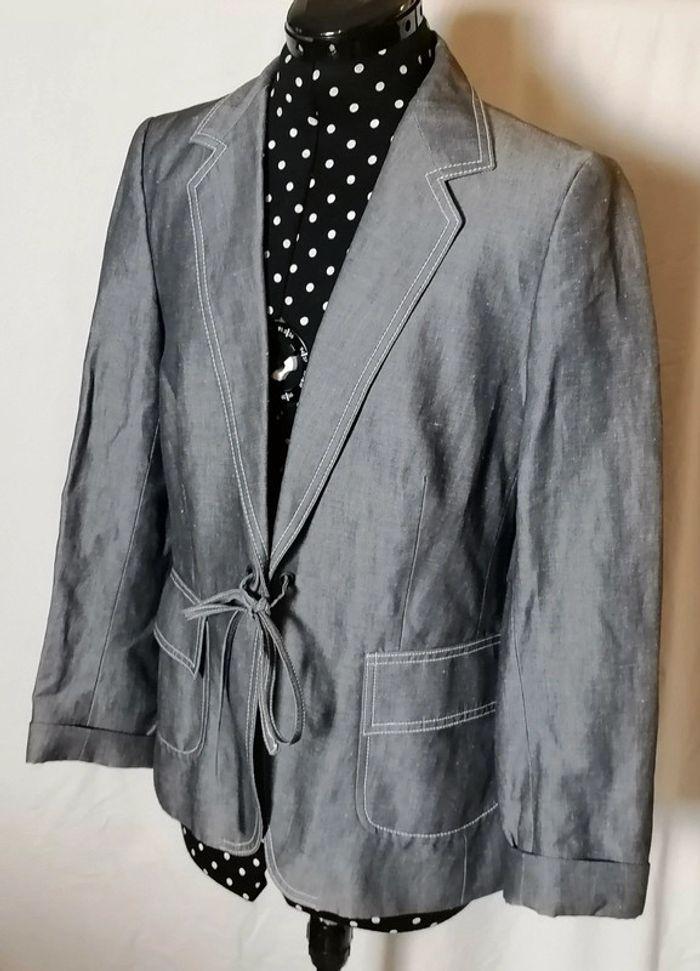 Veste / Blazer gris en lin taille 42 Rodier - photo numéro 7