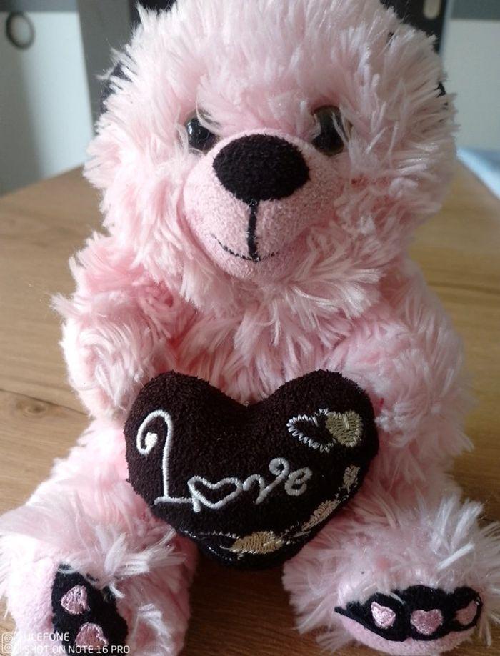 Nounours peluche rose bébé fille Love - photo numéro 2