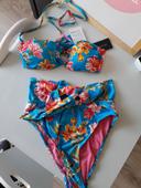 Maillot de bain tropical deux pièces taille haute 38