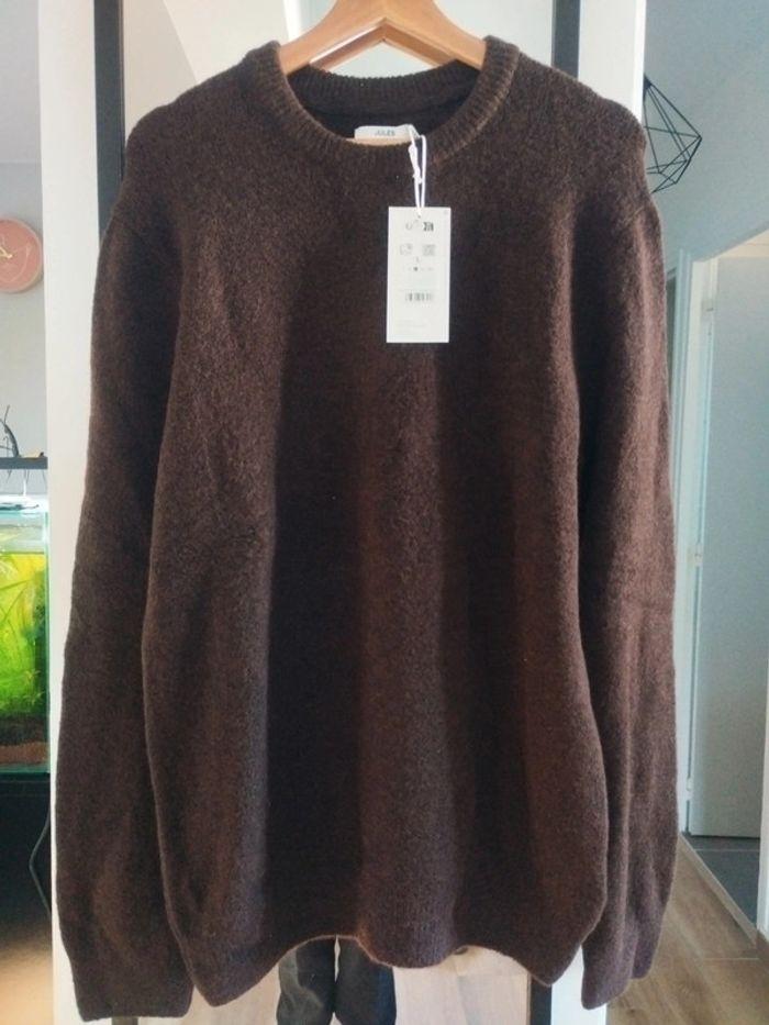 Pull marron col rond 12% laine homme neuf - photo numéro 2