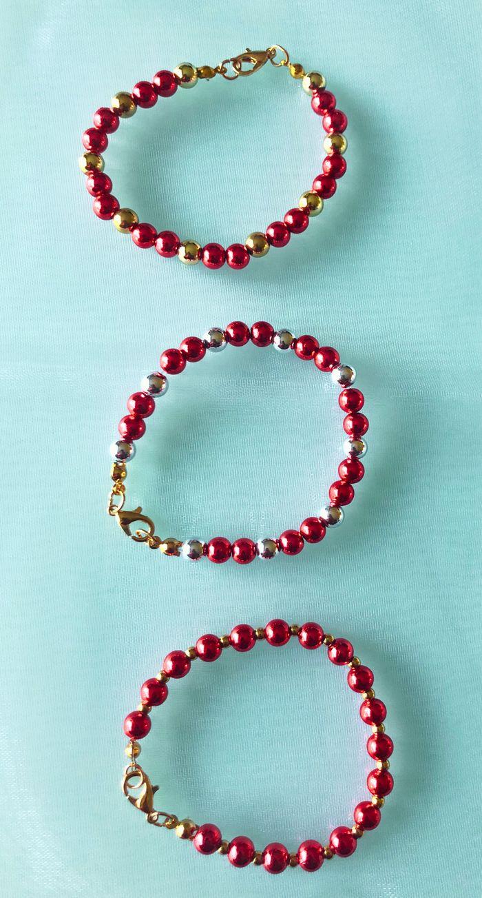 Lot de 3 bracelets avec perles 6mm – Rouge, Rouge Doré et Rouge Argenté - photo numéro 2