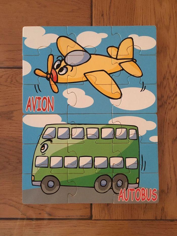 Lot de 2 puzzles bois Avion et Autobus - photo numéro 1