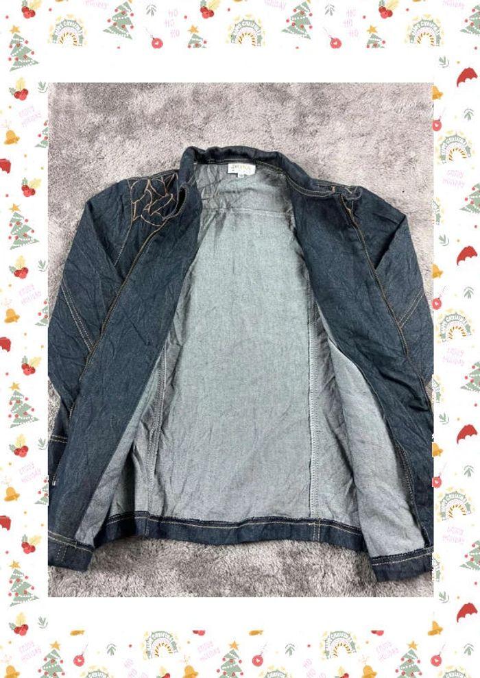 👕 Veste en Jeans fine avec broderie vintage y2k Bleu Marine Taille L 👕 - photo numéro 15