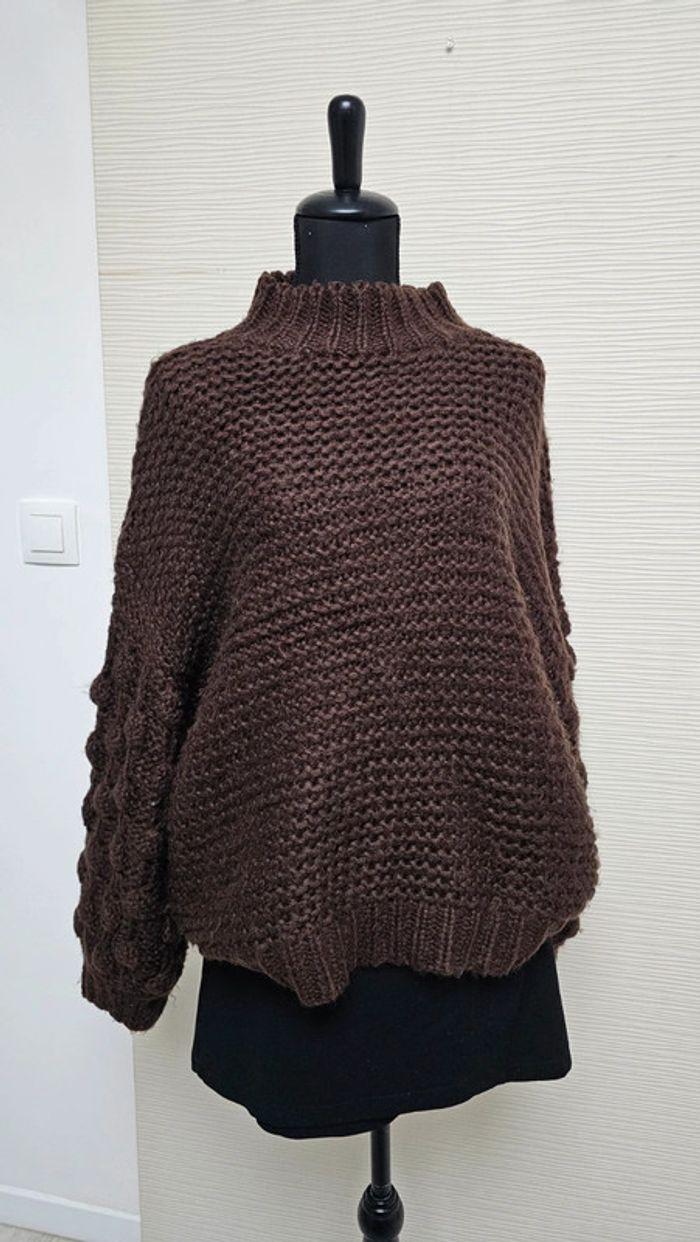 Pull maille chaude marron col montant mademoiselle chic - photo numéro 5