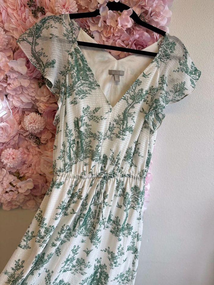 Robe longue H&M à motifs verts fleuris oiseaux, taille 36 - photo numéro 4