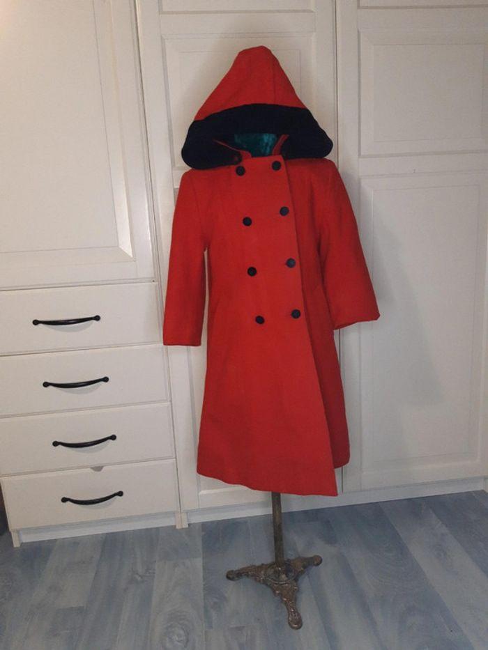 Manteau en lainage  avec capuche rouge et bleu marine Jacadi fille 6 ans - photo numéro 5