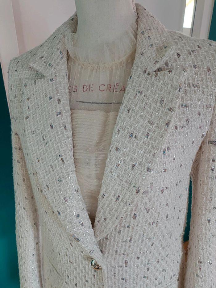 Veste mi longue tweed blanc effet mauve Madison t S - photo numéro 3