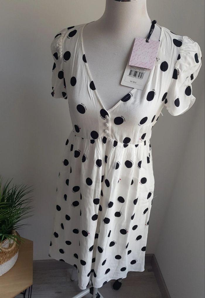 Robe blanche pois noir, cœurs, love tendance Naf Naf T34 neuve avec étiquette prix d achat 64,99€ - photo numéro 2