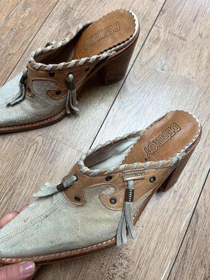 Santiags mules à talon Destroy taille 37 vintage en cuir à talon - photo numéro 10