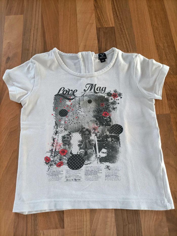 Tee-shirt blanc motifs noirs terre de marins 3 ans - photo numéro 1