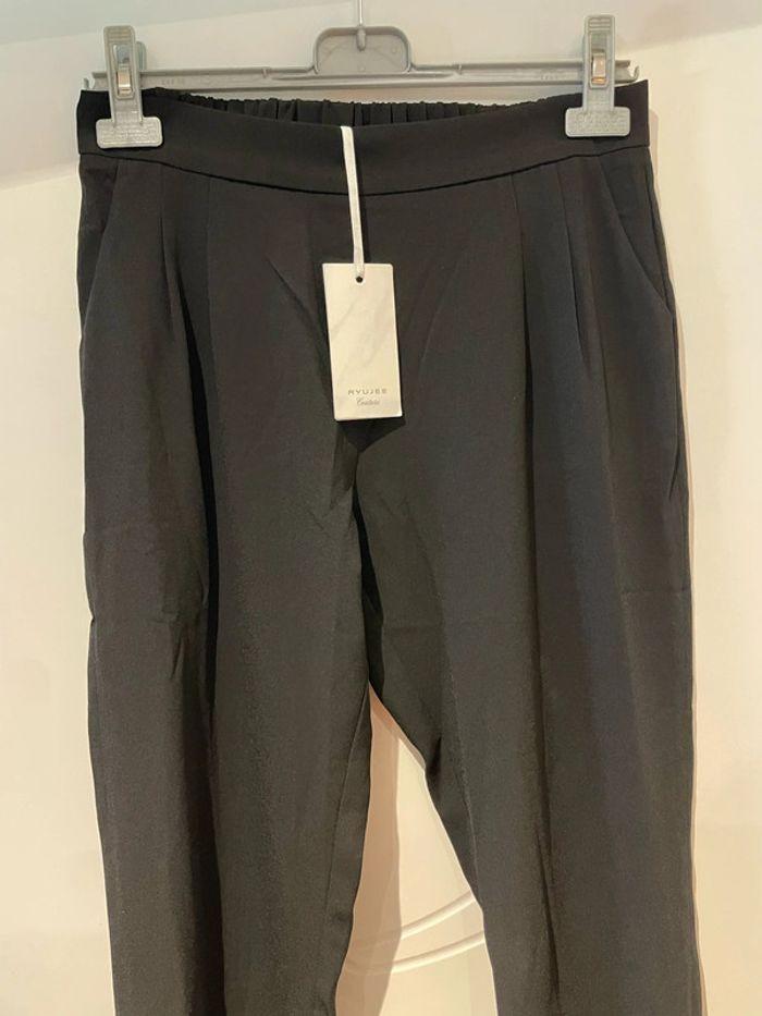 Pantalon court 7/8 noir fluide avec poche style chino taille élastique neuf ryujee taille M - photo numéro 4