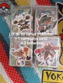 Lot de 50 Cartes Pokemon  aléatoire sans Double + 1 carte ultra rare + 3 Brillantes + Autocollants