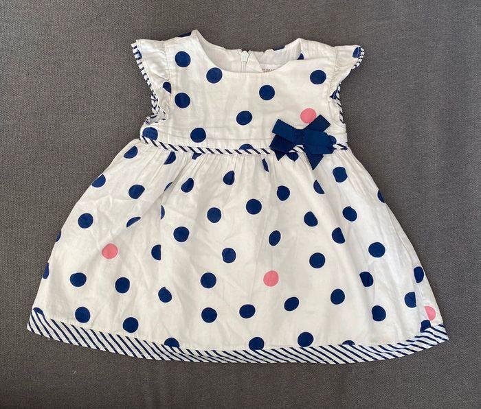 Robe + culotte bébé fille Mayoral à pois marine et rose - 4/6 mois (70cm) - photo numéro 2