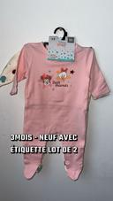 Lot de 2 Pyjama bébé fille Minnie mouse 3 mois rose  disney Disneyland