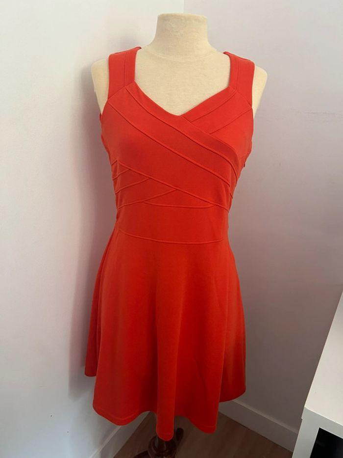 Robe à manches courtes rouge corail - photo numéro 1