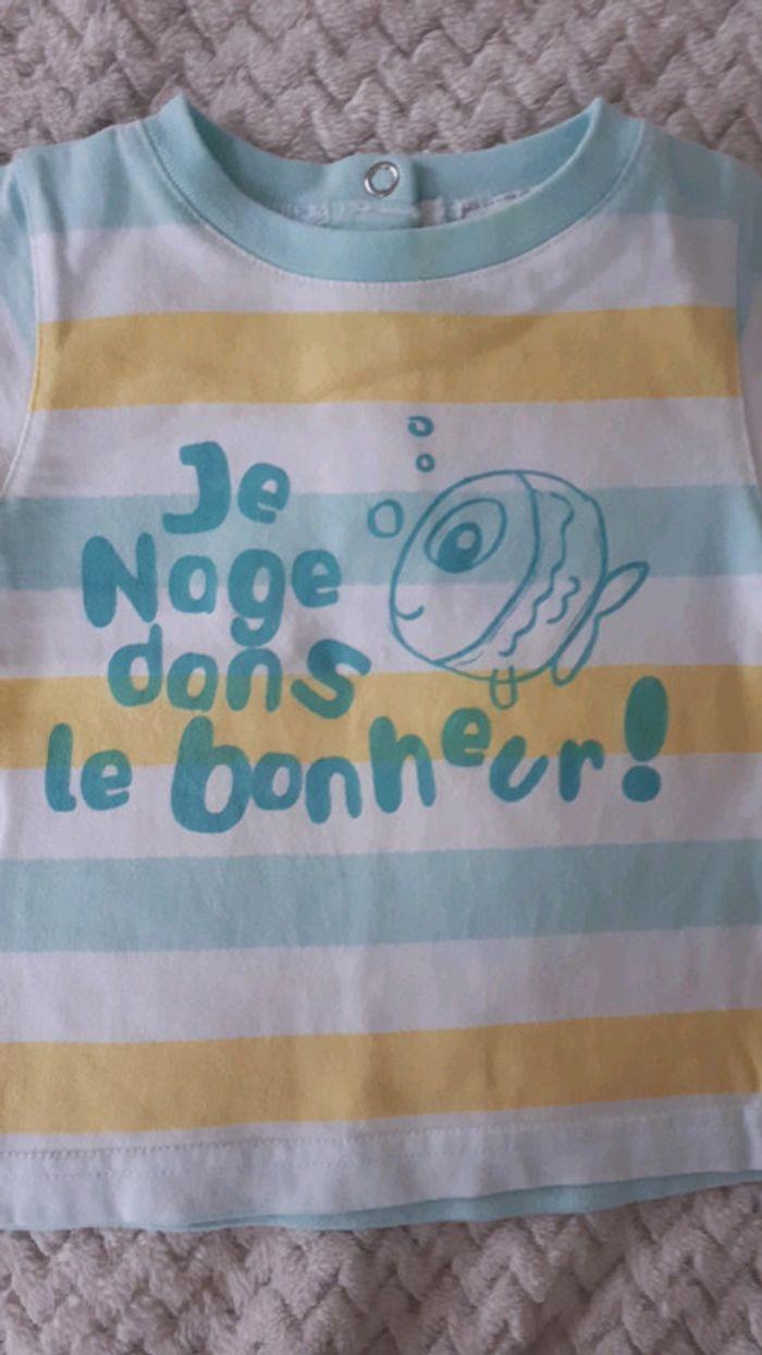 Ensemble garçon short et t-shirt manches turquoise jaune blanc Petit Kimbaloo 6 mois comme neuf - photo numéro 8