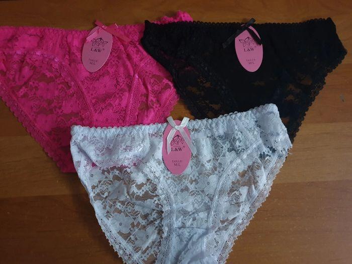 Lot de 3 culotte femme style dentelle taille M shorty string tanga