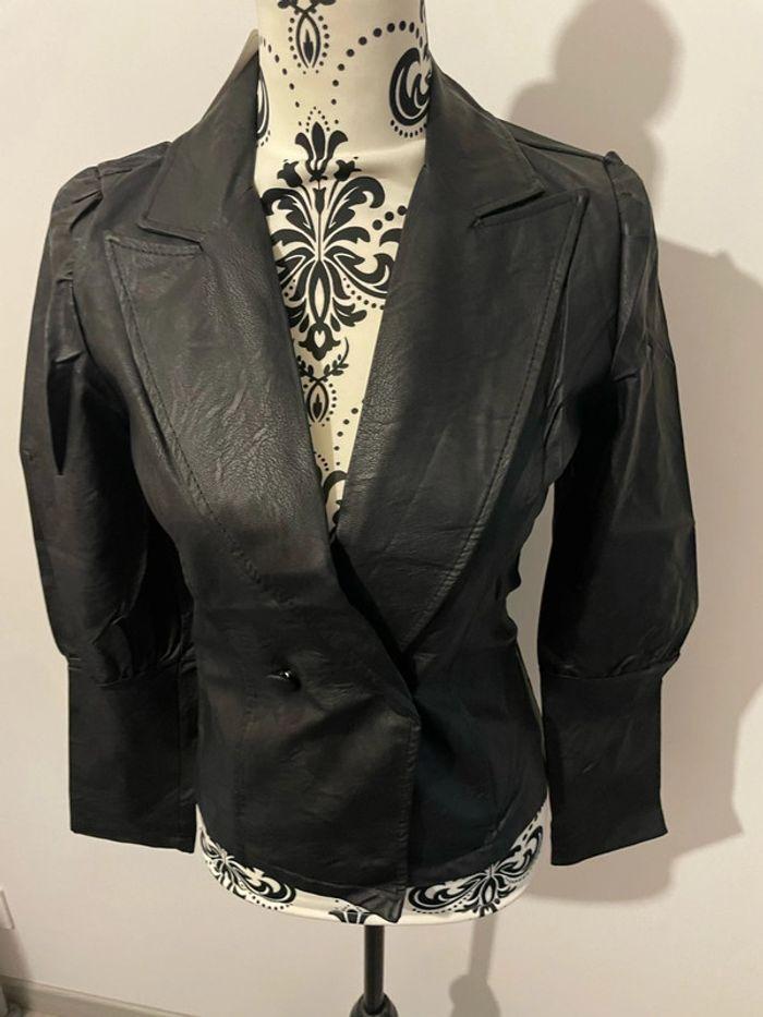 Veste blazer noir en similicuir épaule bouffante neuf New collection taille S - photo numéro 3