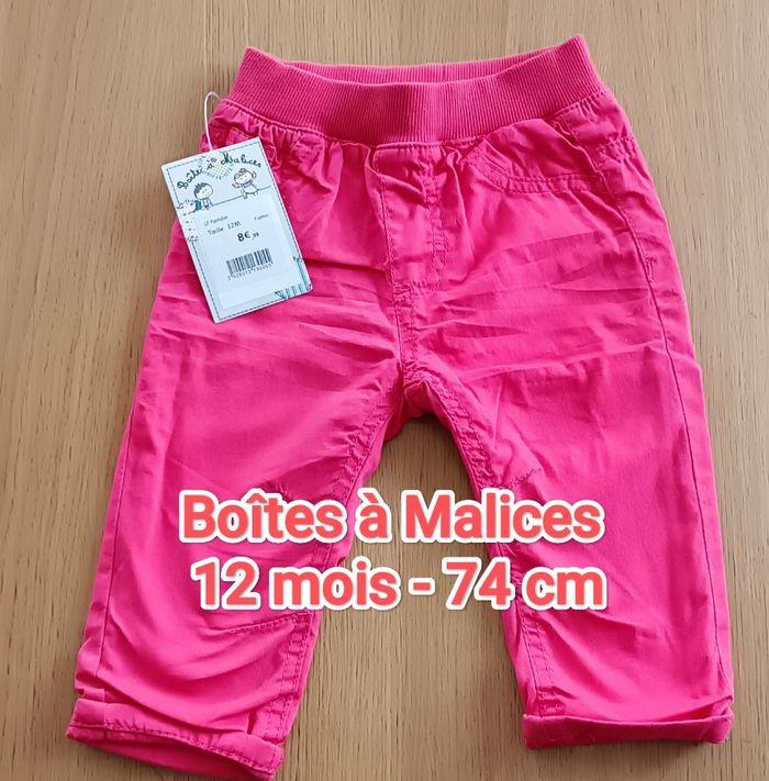 NEUF : Pantalon Boîte à Malices 12 mois 74 cm fushia fille - photo numéro 1