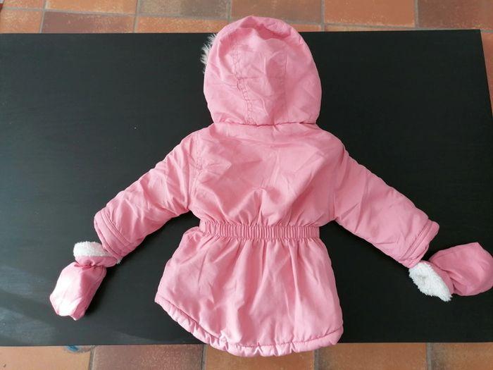 Manteau chaud rose capuche fourrure avec gants - photo numéro 2