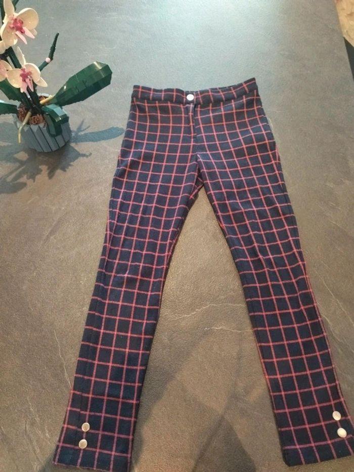 Pantalon legging à carreaux bleu et rose - photo numéro 1