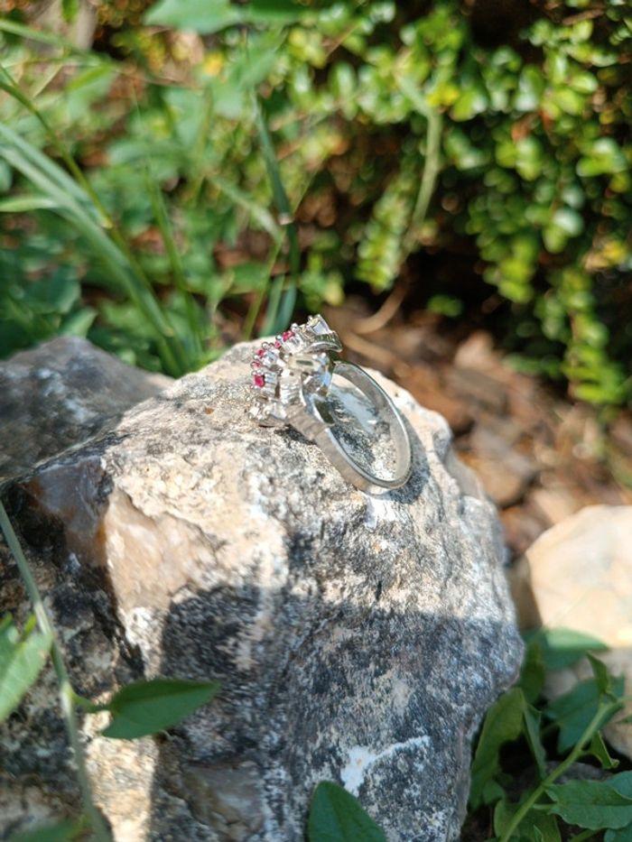 Bague vintage vtg rubis ajustable réglable argenté silver pat fleur flower rosace bijou - photo numéro 3