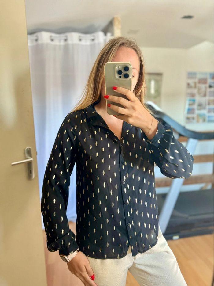 Chemise blouse noir doré fluide Emma Ella 36 S - photo numéro 1