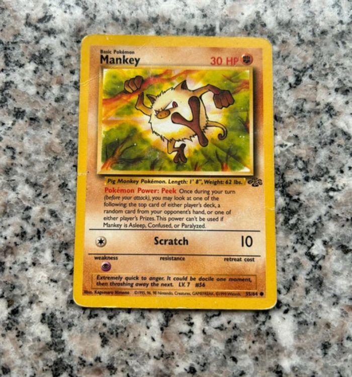 Carte Pokémon anglaise Mankey ( Férosinge ), 55/64 Wizards Jungle, 1995,96,98 - photo numéro 1