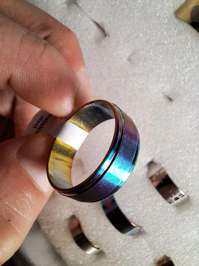 Bague  acier inoxydable arc en ciel - photo numéro 1