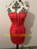 Robe bustier chic corail liseret bleu marine Naf Naf taille 34